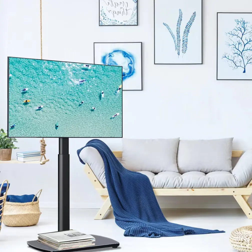 YOMT Modern Black Floor TV Stand Swivel Mount TVs up to 65 Inches