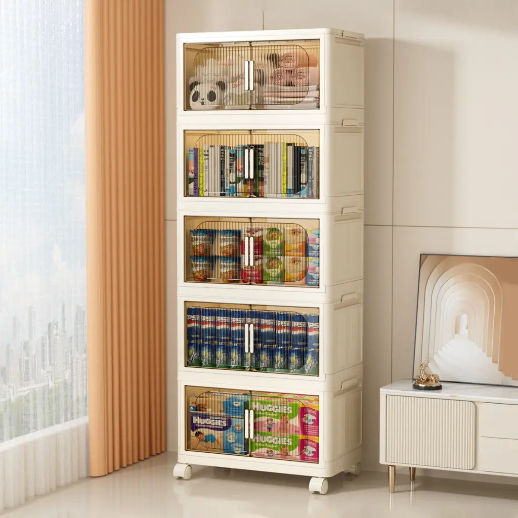 19.69 Side Wide Folding Storage Cabinet 5 Tiers 19.69 11.81 50.00 Inches w2873