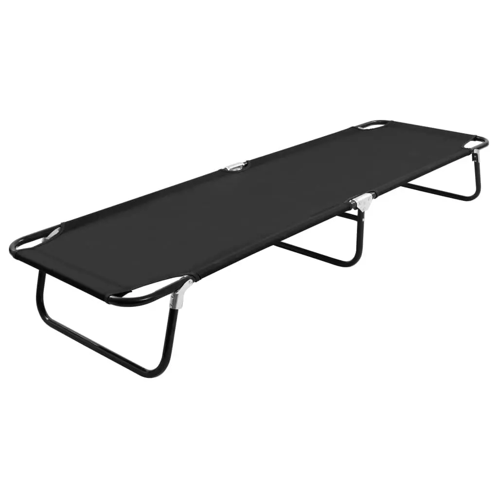 Black Steel Folding Sun Lounger Adjustable Outdoor Recliner Chair