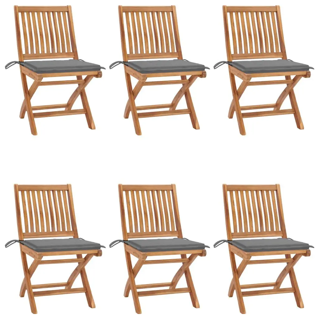 Folding Patio Chairs Cushions 6 Pieces Solid Teak Wood Outdoor Seating