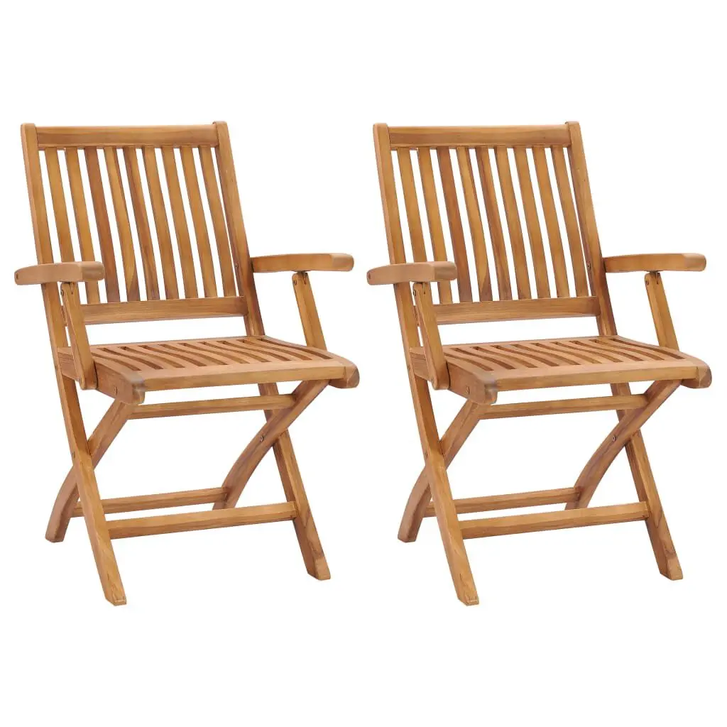 Folding Patio Chairs 2 Pack Solid Teak Wood Outdoor Furniture