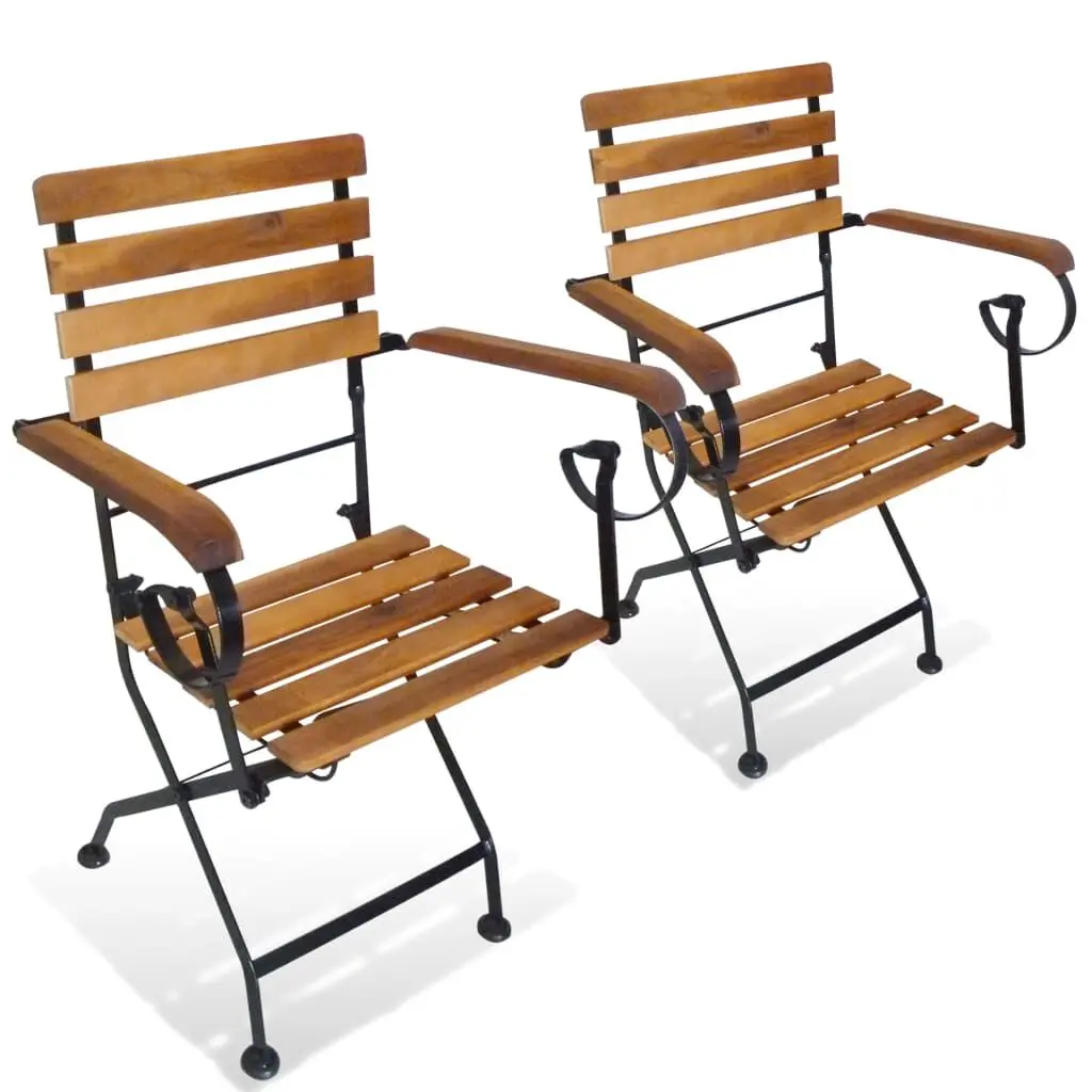 Folding Patio Chairs 2 Pack Steel and Solid Wood Acacia Outdoor Furniture