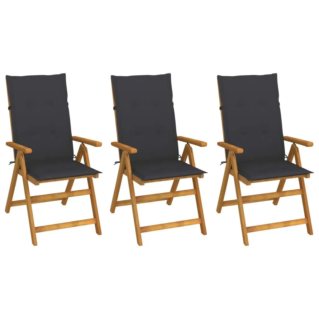 Folding Patio Chairs 3 Piece Set Cushions Solid Acacia Wood Outdoor Seating