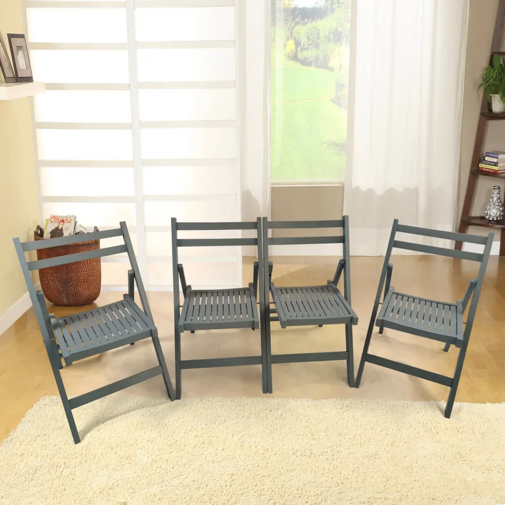 Slatted Wood Folding Chair Gray Set 4 Special Event Chairs Portable Design leisure home -jy