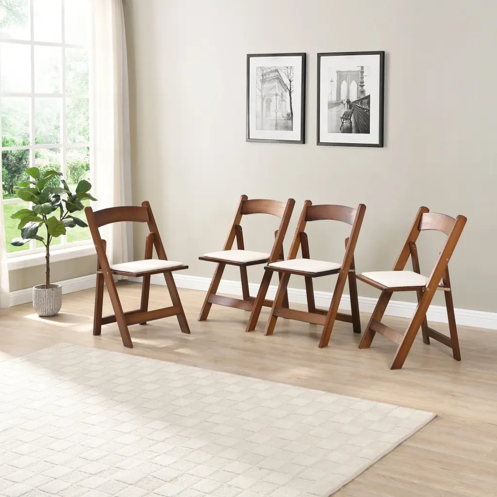 Upholstered Folding Chair Space Saving Easy To Carry 4Pcs Walnut leisure home -jy