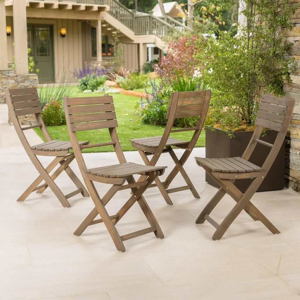 Positano 4-Piece Collapsible Chair Set Grey Acacia Wood nh-gardenpara