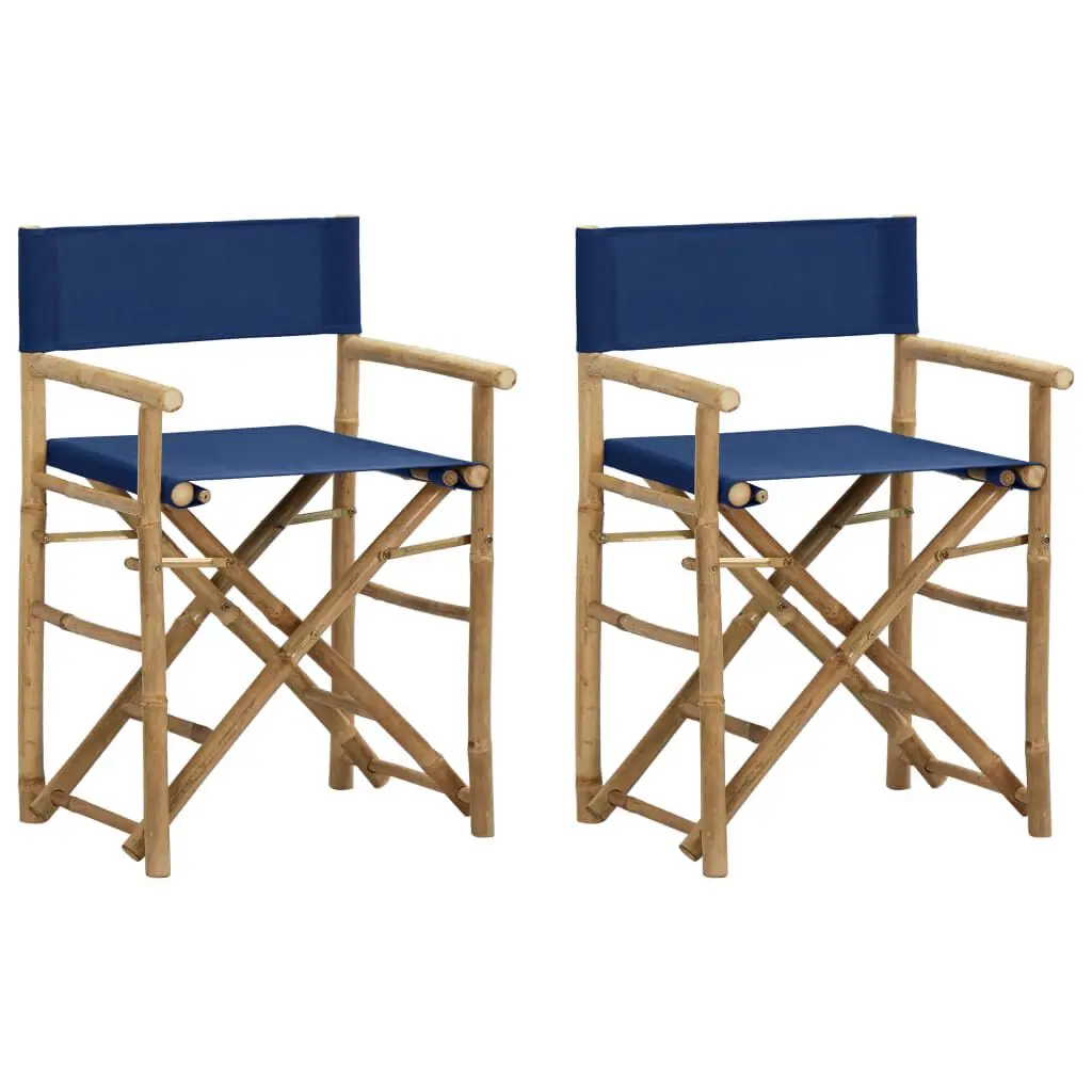2 Pack Blue Bamboo and Fabric Folding Director's Chairs Portable Seating