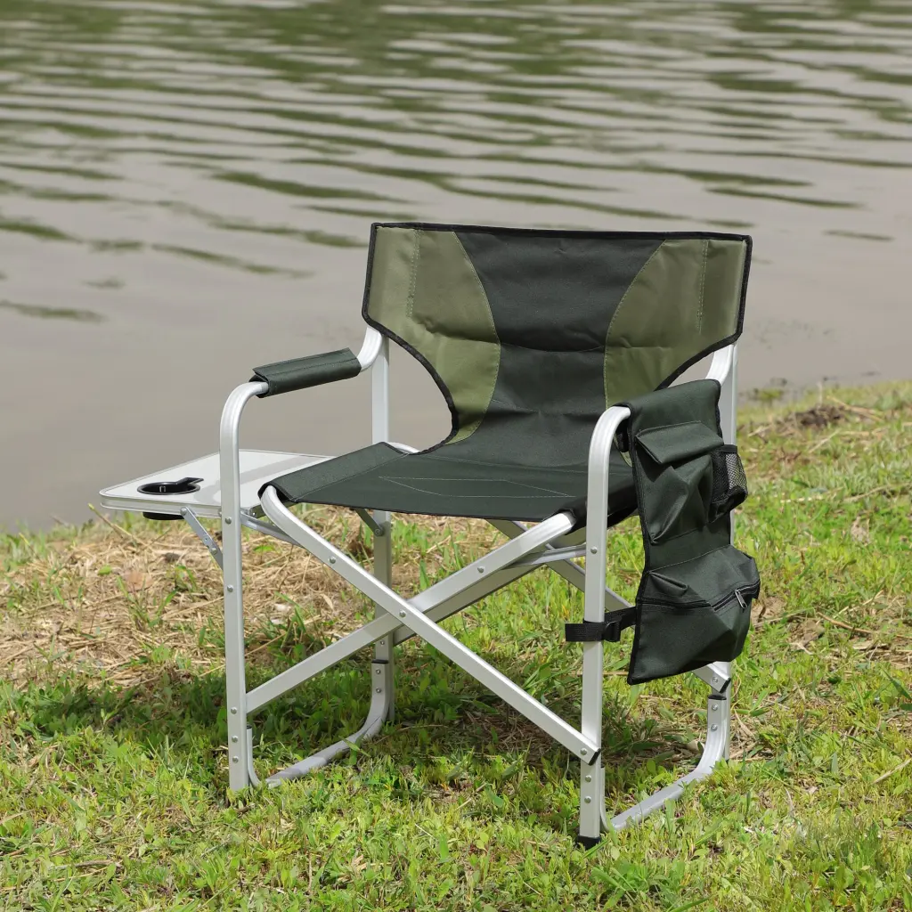 Padded Folding Outdoor Chair Side Table and Storage Pocket rnb