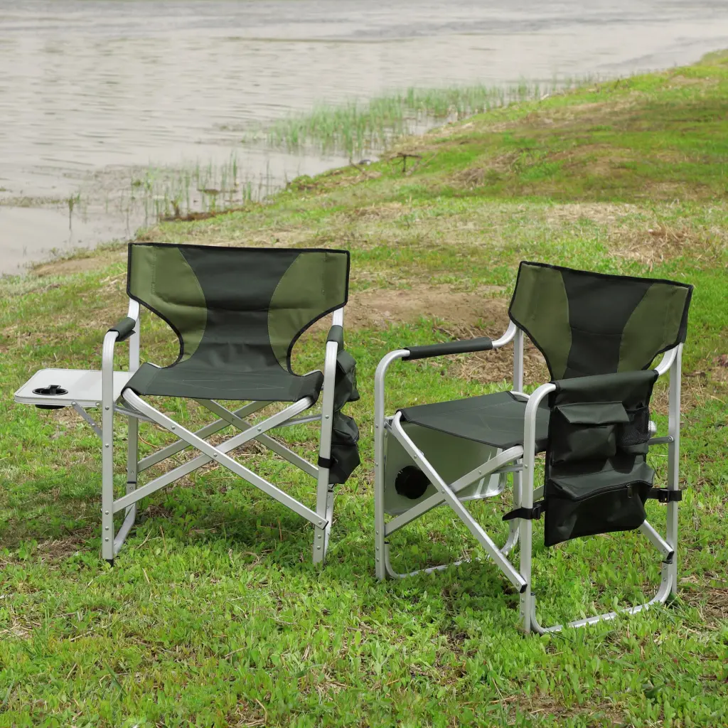 2 Piece Padded Folding Outdoor Chair Set Side Table and Storage Pocket rnb