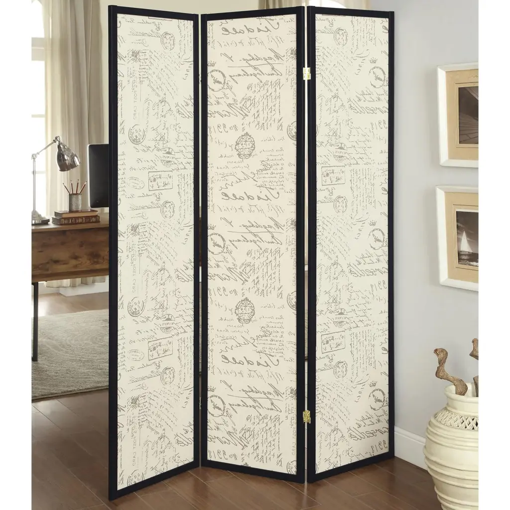 Beige and Espresso 3 Panel Folding Screen Traditional Material furniture max