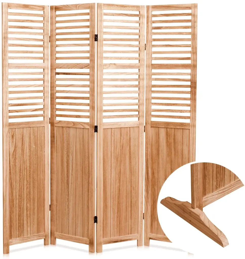 55.2 Inch W X 65 Inch H 4 Panel Solid Timber Folding Room Divider Natural Finish gardenia home furnishings
