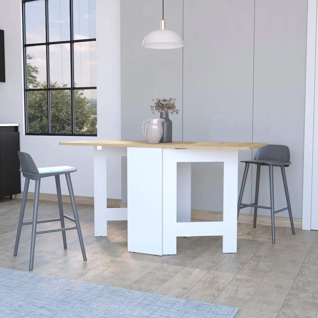 Cole White And Macadamia Folding Dining Table Brown White furniture max