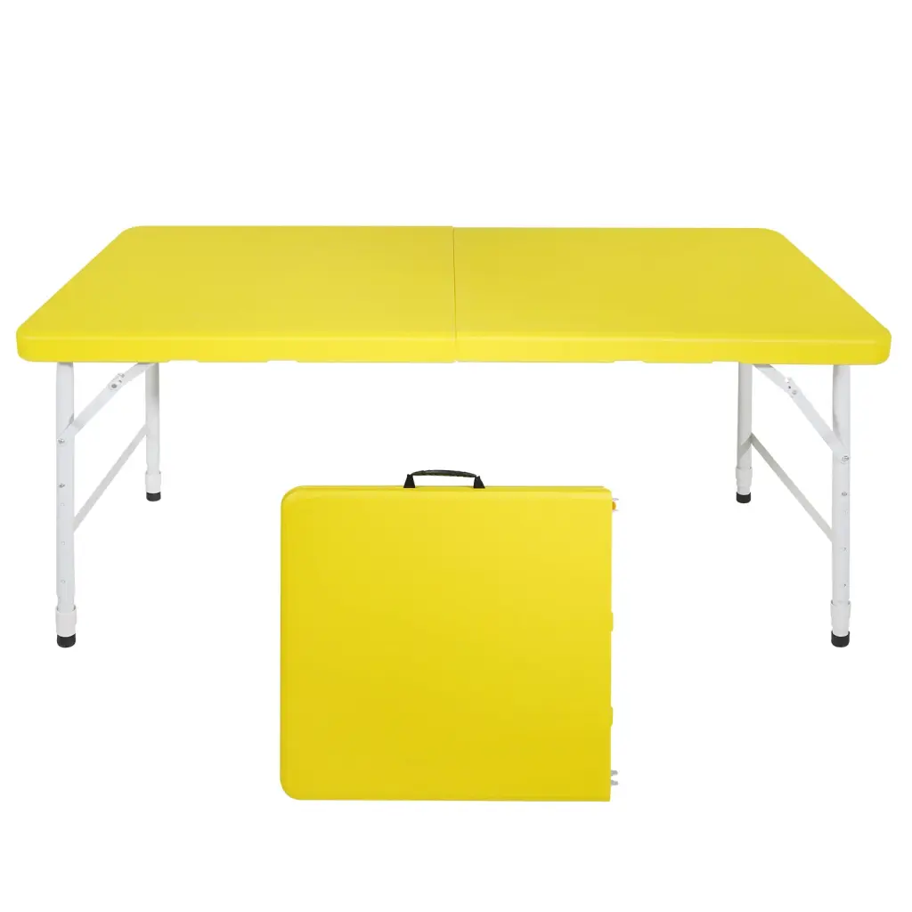 4Ft Yellow Travel Friendly Folding Table Indoor Outdoor Maximum Weight 135Kg mgsport