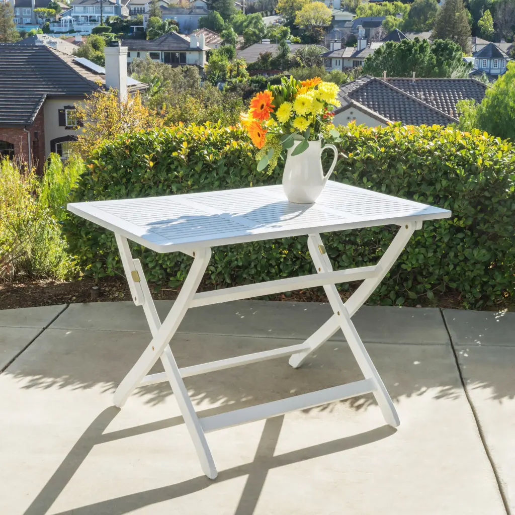 Positano 43.5 Inch Collapsible Table White Acacia Wood nh-gardenpara