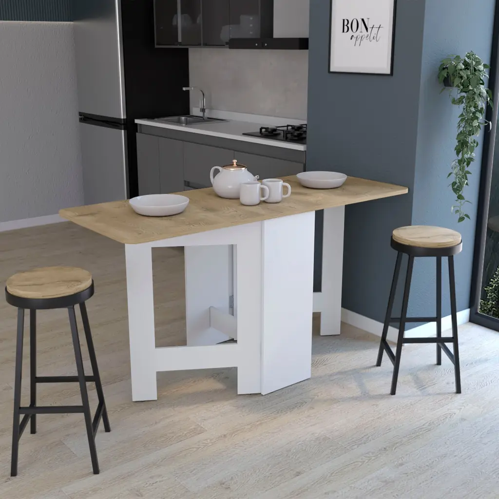 Gateleg Folding Table Space Saving Design White Macadamia Finish tuhome
