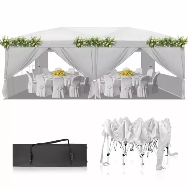 3x6m Four Windows Waterproof Folding Tent White Outdoor Shelter