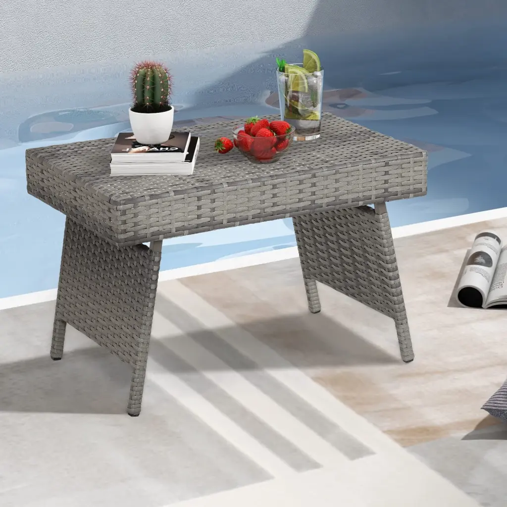 Tangkula Outdoor Folding Rattan Side Table Rectangular Wicker End Table GJJ