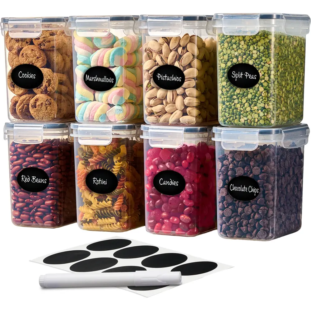 Airtight Food Storage Container Set - 8 Pieces 1.6L - Plastic BPA Free Kitchen Pantry Storage Containers - Dishwasher Reli...