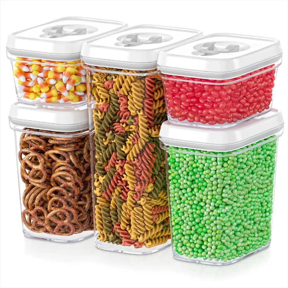 Airtight Food Storage Containers - 5 Piece Set - Air Tight Lid - Kitchen & Pantry Containers - Clear Thick Plastic Caniste...