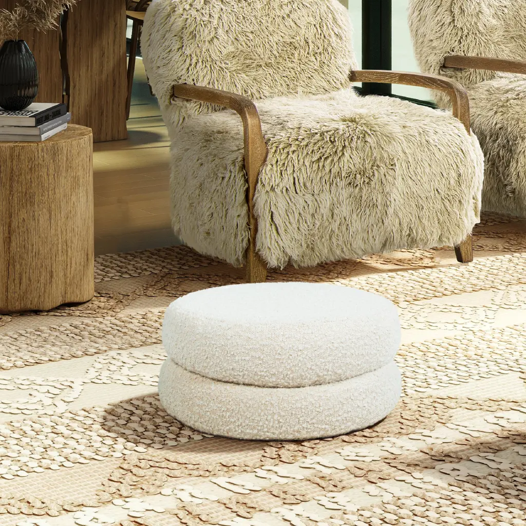 Homary 18.5 Inch Floor Cushion Footrest Ottoman Ivory White Boucle Fabric jennifer taylor home
