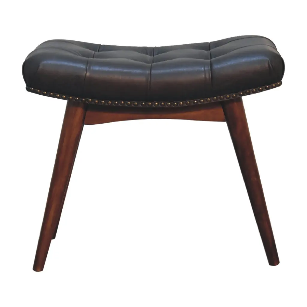 Harbour Black Footstool Chestnut Hide Timber Living Room Accent Piece artisan furniture