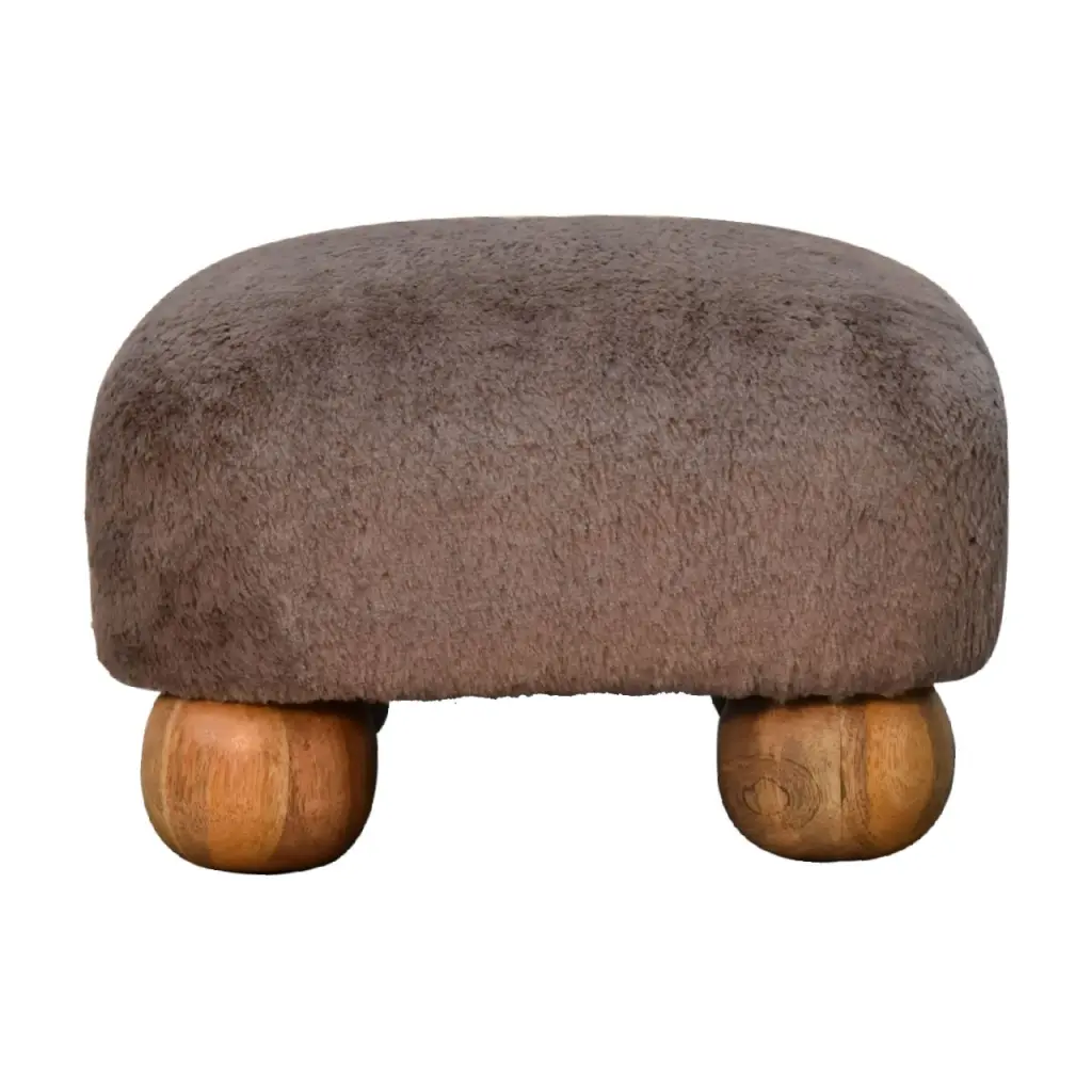 Mocha Faux Fur Nordic Footstool Foam Cushion and Timber Frame artisan furniture