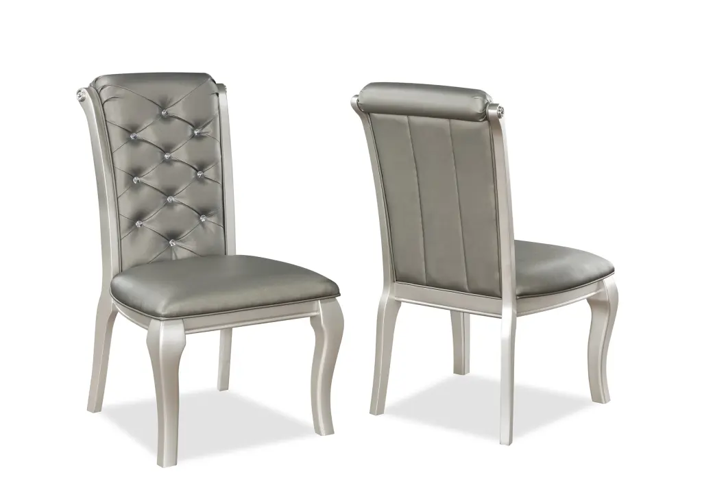 Formal Opulent Dining Chairs Set 2 Champagne Silver Solid Wood kanepe