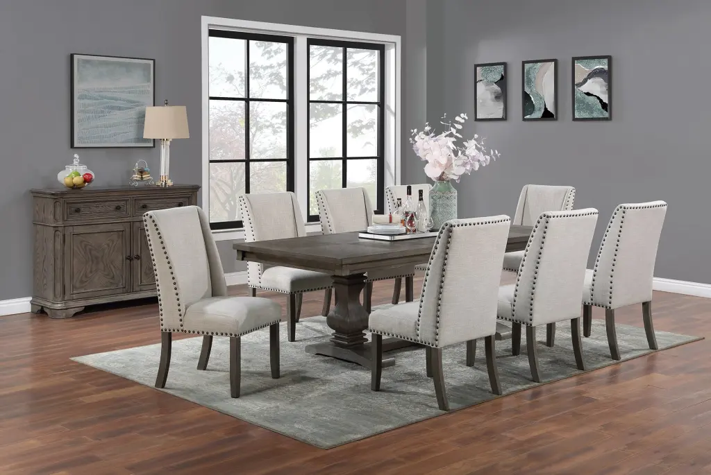 Traditional Formal 9Pc Dining Set Table Leaf 8 Side Chairs Pedestal Base kanepe