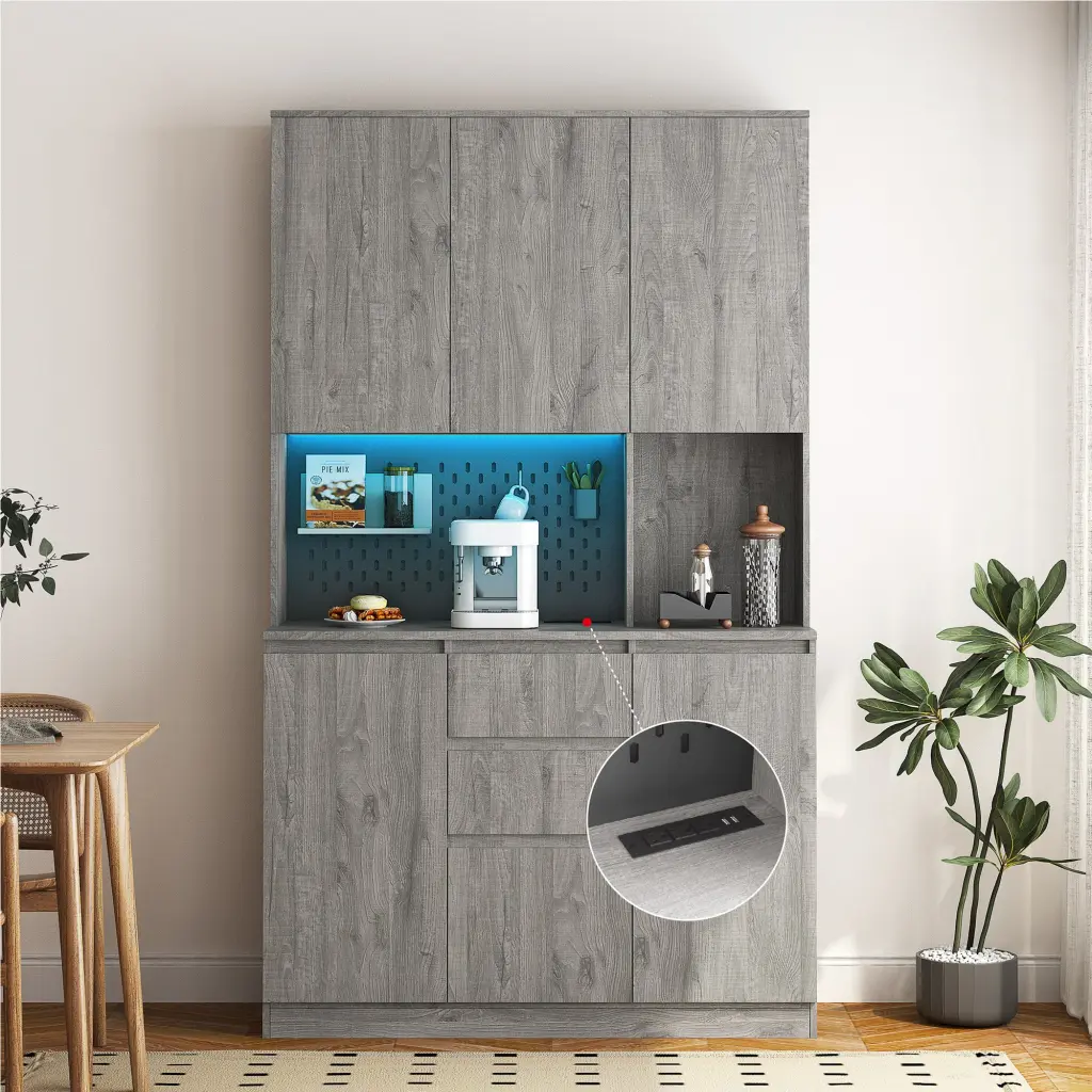 74 Inch Kitchen Pantry Cabinet Charging Station Freestanding Buffet Storage dasenwood