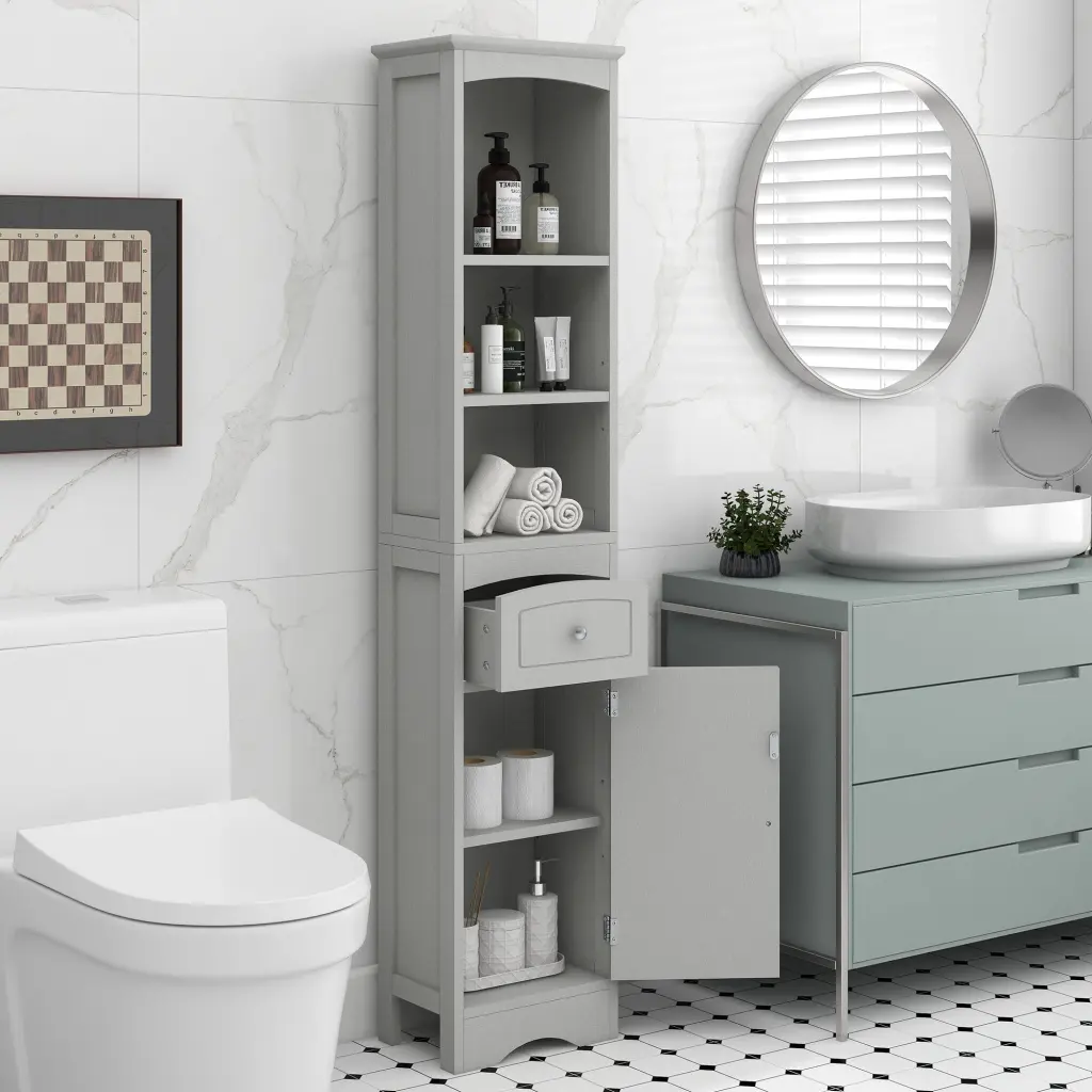 Tall Freestanding Bathroom Storage Cabinet Drawer MDF Finish rnb