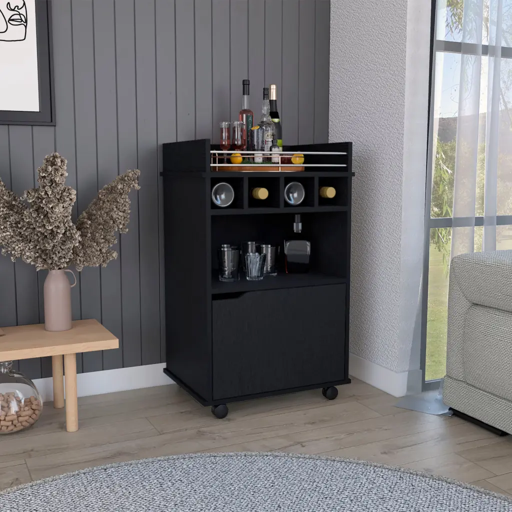 Phoenix Bar Shopping Basket 2 Open Shelves 4 Cubbies And Cabinet Freestanding tuhome
