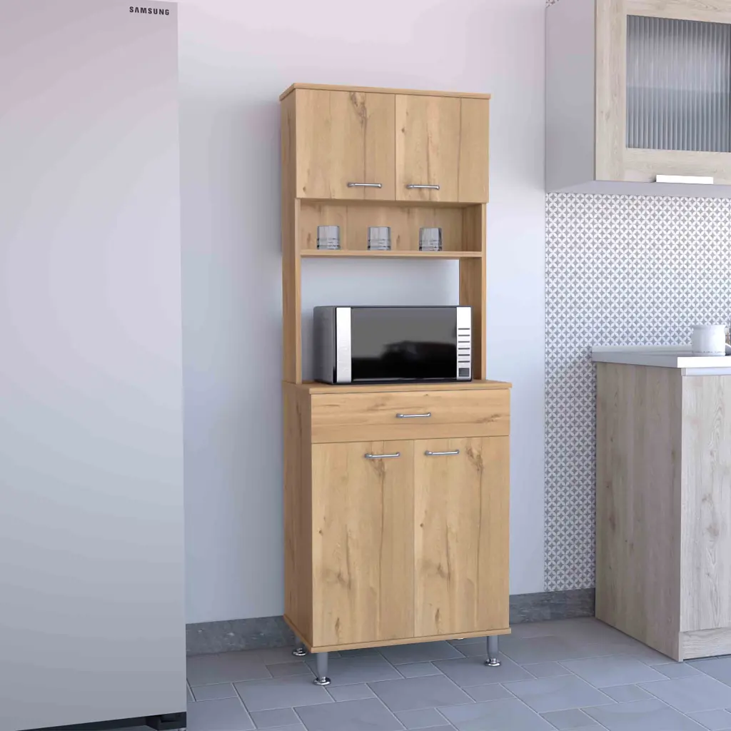 Della 60 Kitchen Pantry Countertop Closed & Open Storage Light Oak Pantry Cabinet rta mubles colombia