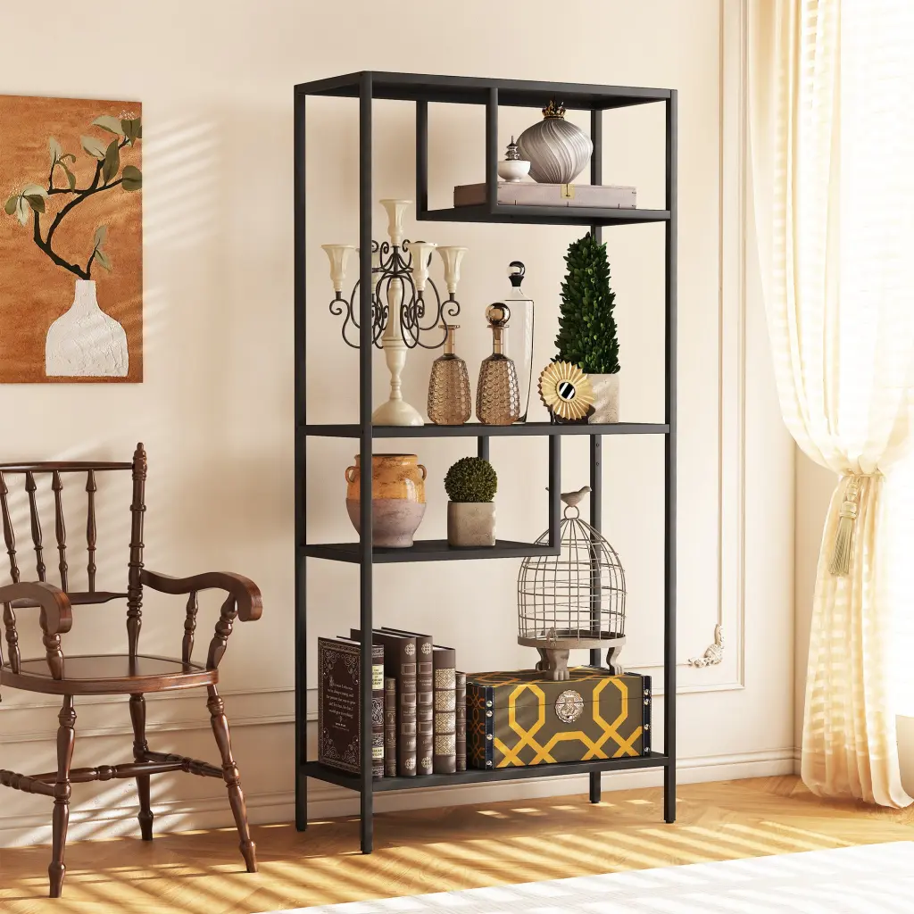 Modern Storage Shelf 4 Compartments and Metal Legs Freestanding makeace steel furniture
