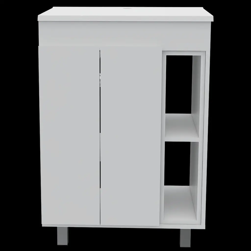 White 2 Shelf Rectangle Freestanding Vanity Cabinet White Particle Board furniture max