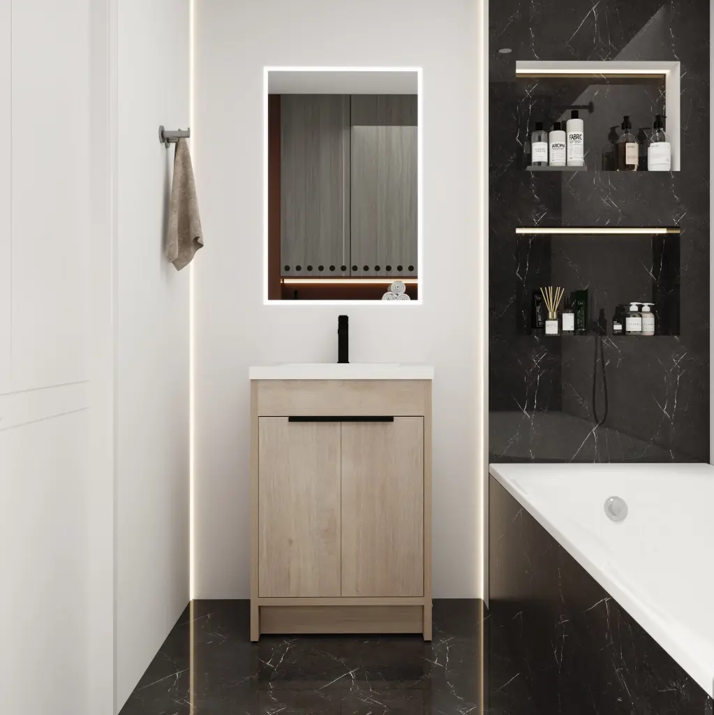 KD Packing 24 Inch Freestanding Bathroom Vanity White Resin Sink g-lemon