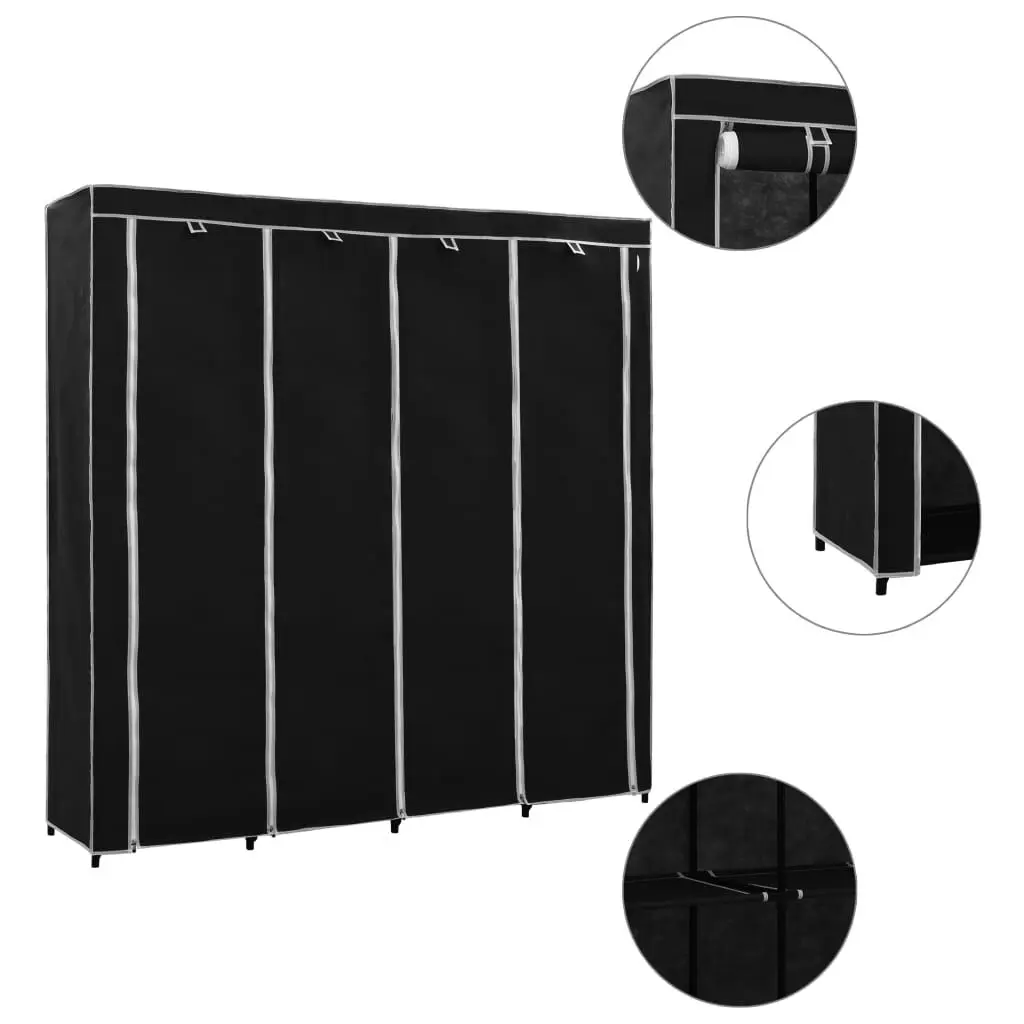 Black Wardrobe 4 Compartments 68.9x17.7x66.9 Inches Bedroom Storage