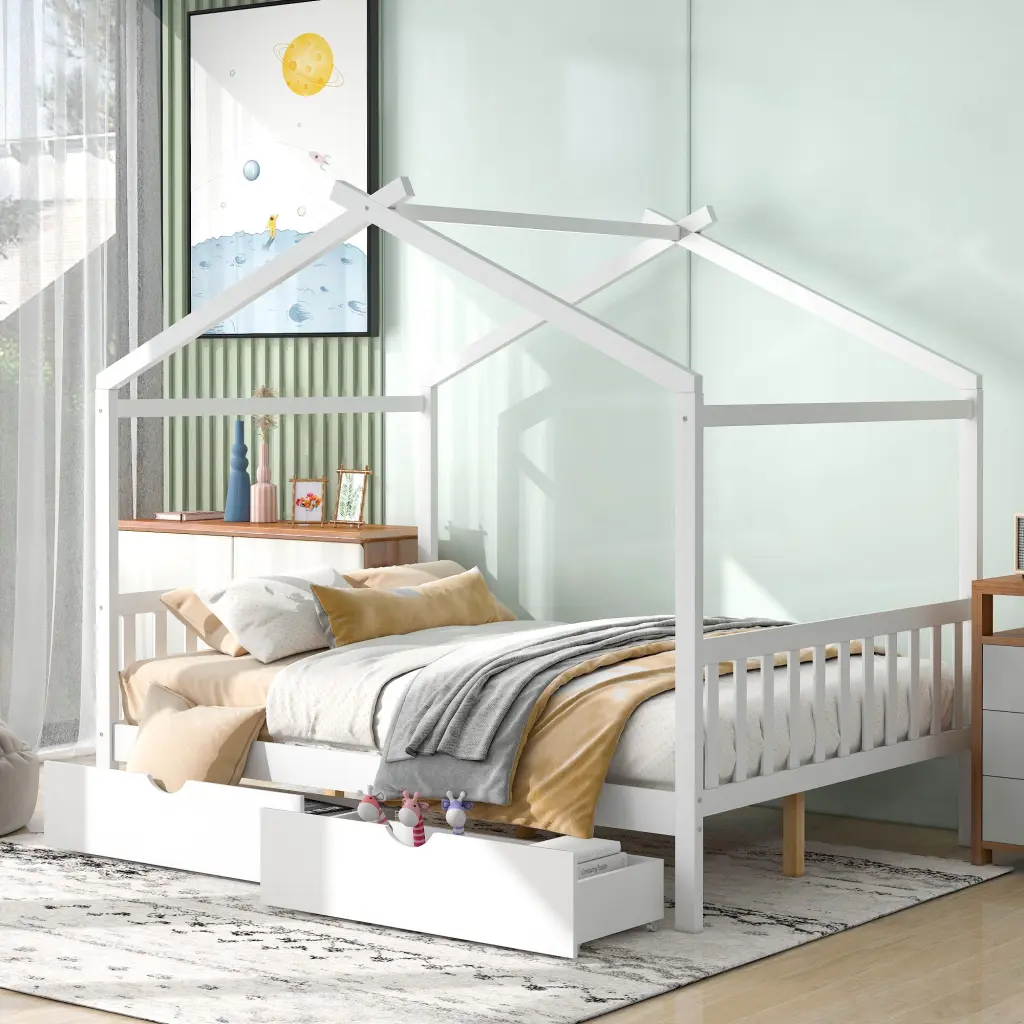 Full Dimensions Platform Bed Two Drawers Headboard and Footboard wm store