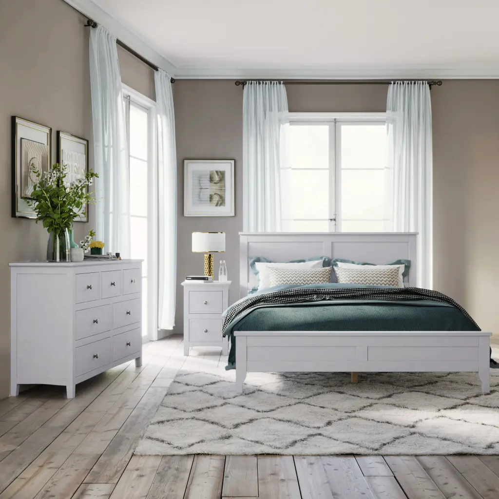 White Solid Timber 3 Pieces Full Bedroom Sets Old Sku:Bs315100Aak White Bed Frame Dresser Mirror bed best