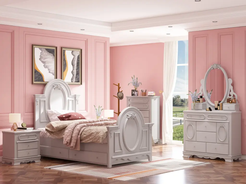 Flora Full Bed Gray Finish and Timber Frame Bedroom acme onsite store