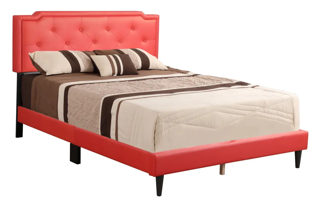 Charming Red Casual Full Bed Red Foam PU Upholstery Modern Bed Frame glory furniture