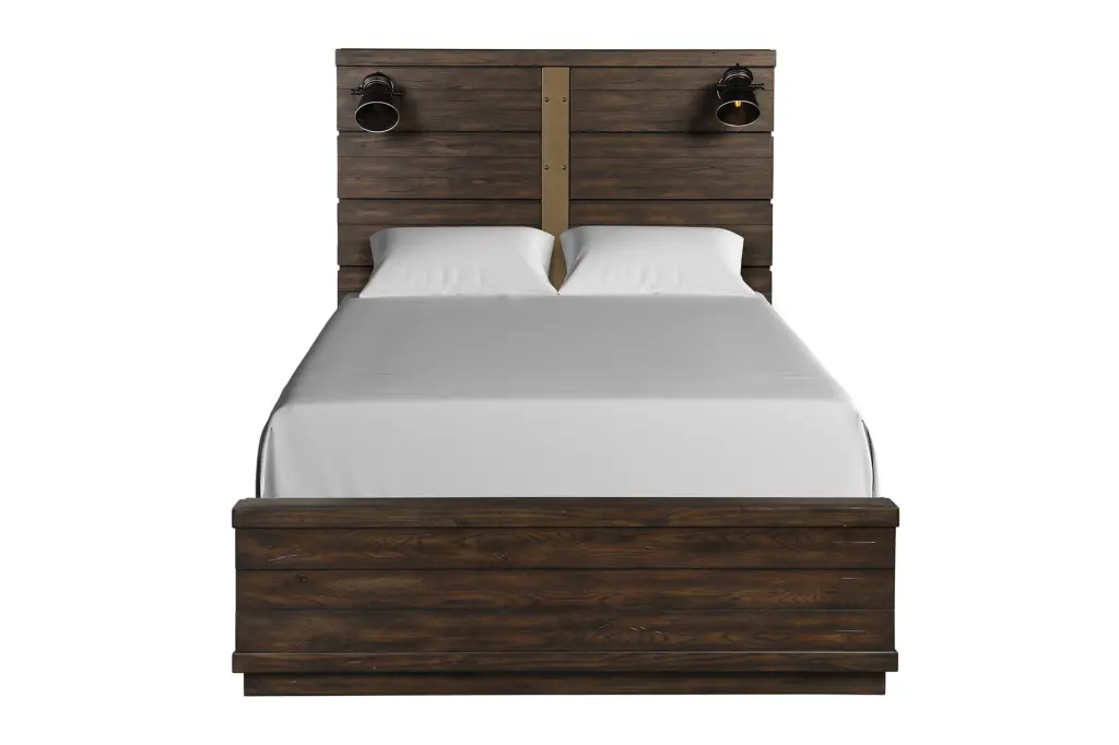 Industrial Farmhouse Crafted Bed W Bluetooth And Lights Brown Solid Wood ihomefurnishings