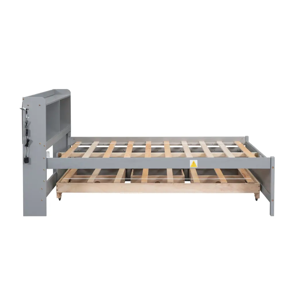 Full Size Bed USB and Type C Ports LED Light Bookcase Headboard Modern Design inspirit