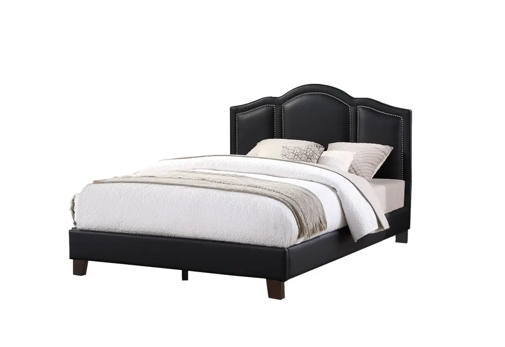 Full Bed Black or Light Brown Faux Leather Upholstered Panel Bed Frame poundex