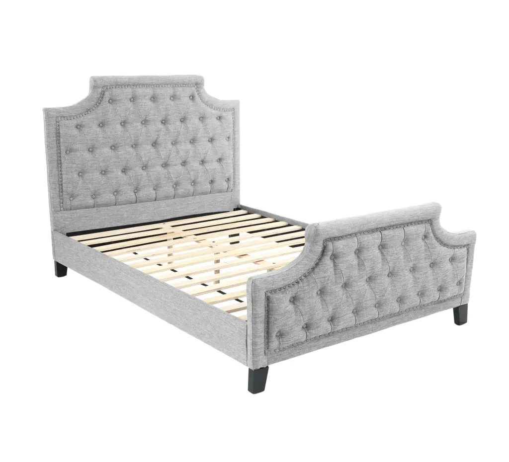 Full Bed Gray Light Brown Panel Frame, No Box Spring Required poundex