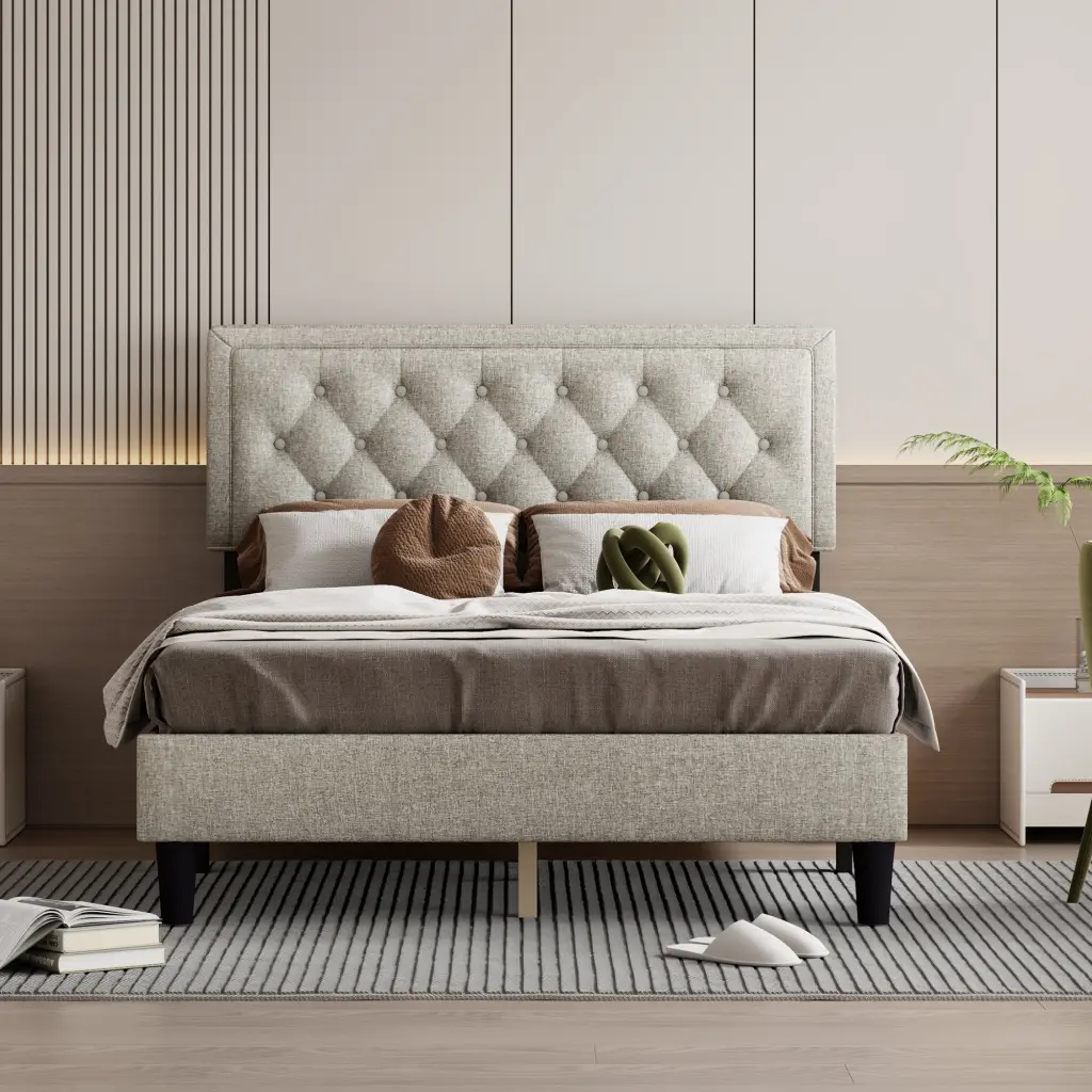 Full Size Panel Bed Frame Customizable Button Tufted Headboard sarkozy