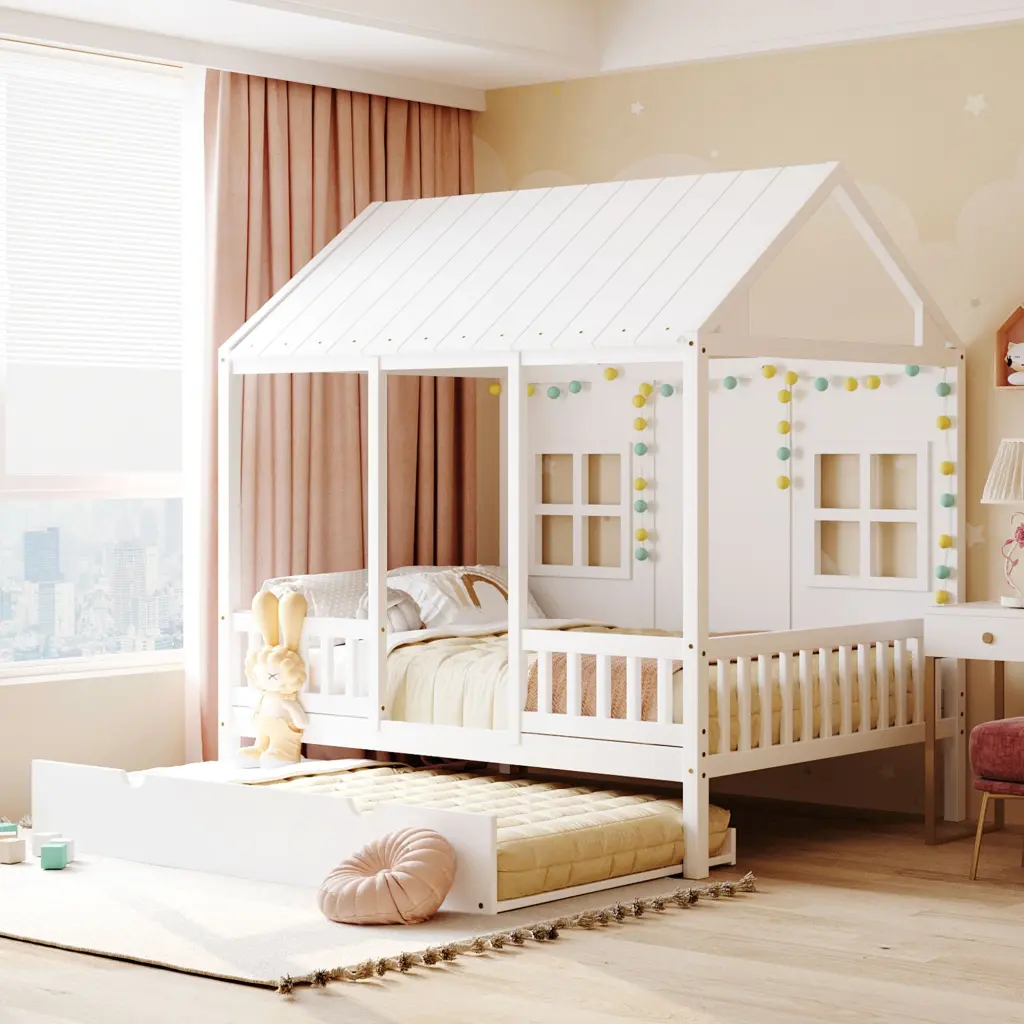 Full Wooden Daybed Twin Trundle White lucky furniture