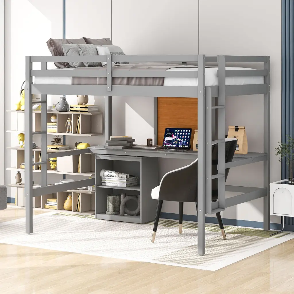 Full Dimensions Loft Bed Desk and Writing Board Timber Loft Bed lucky furniture