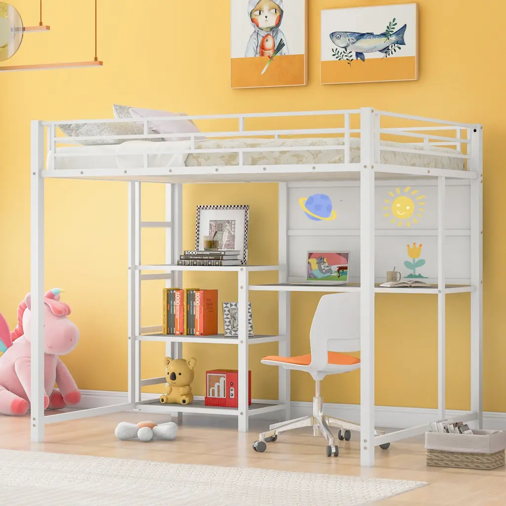 Full Dimensions Loft Bed Desk And Whiteboard Metallic lucky world