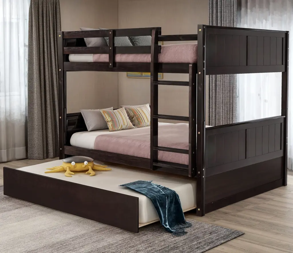 Full Over Full Bunk Bed Twin Size Trundle Espresso Finish lucky furniture
