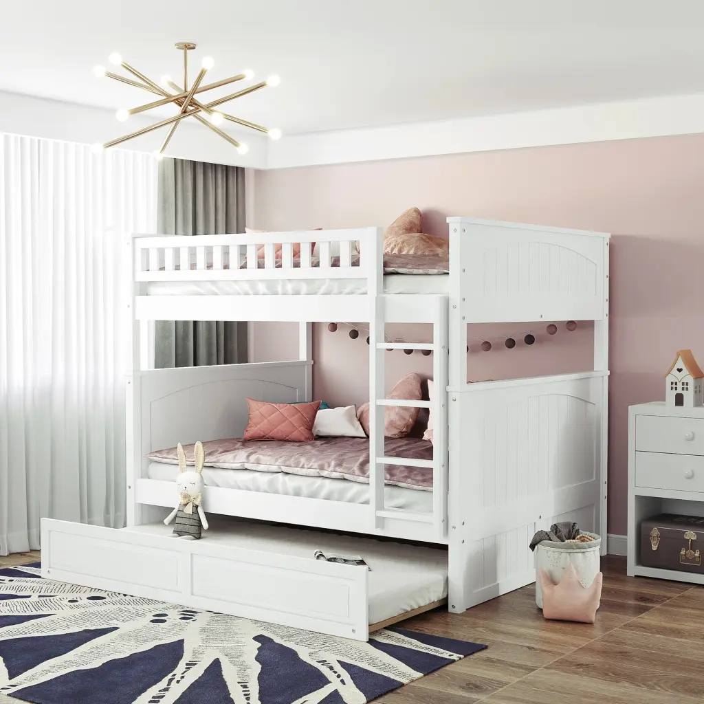 Full Over Full Bunk Bed Twin Trundle Pine Wood lucky furniture
